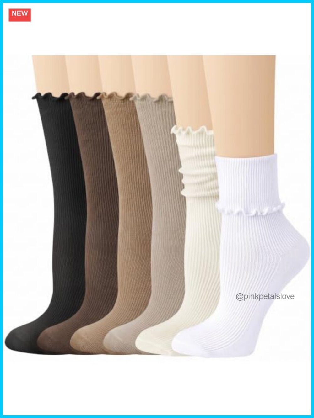 Ruffle Crew Socks Frilly Cotton Slouch Womens 6 Pairs